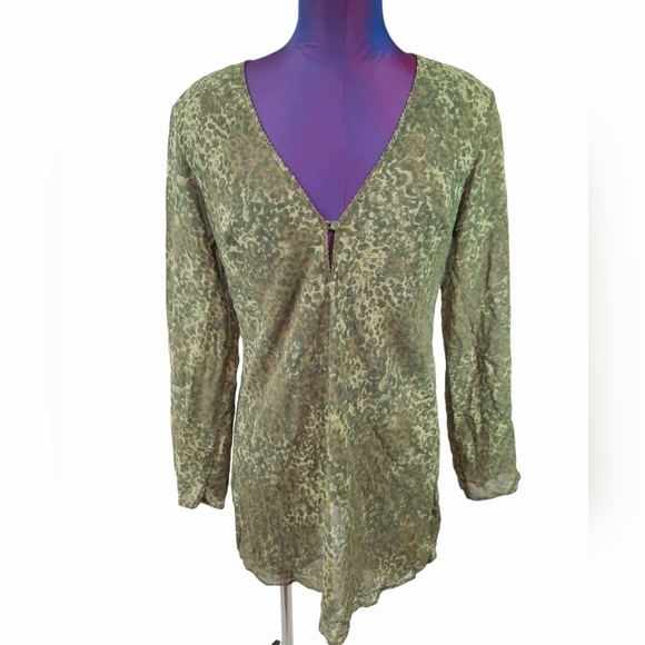 Vintage Victoria's Secret Sheer Long Sleeve Nightie Olive Leopard Print Sz Small - Picture 9 of 9